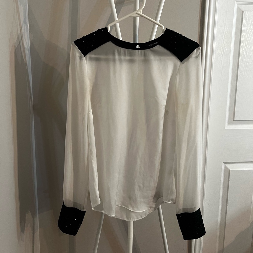 Warehouse Black and White Sheer Blouse - Picture 2 of 4